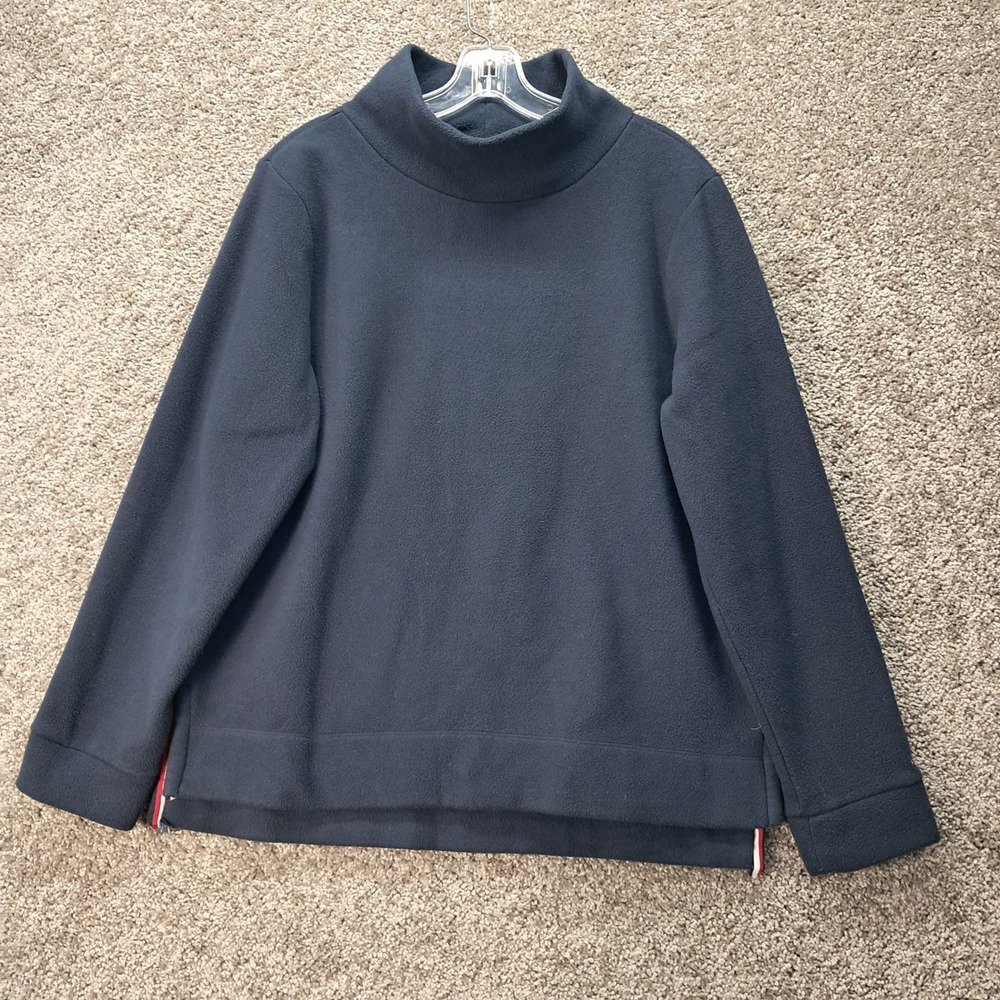 Tommy Hilfiger Mens Large Navy Blue‎ Mock Neck Fleece Pullover Sweatshirt L